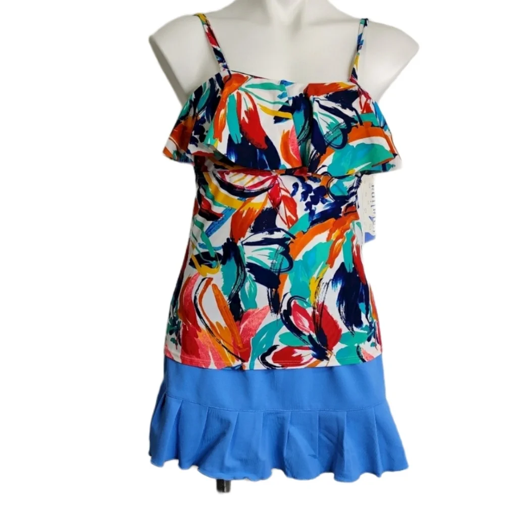 Catalina Abstract Multi Color Tankini Top NWT sz M